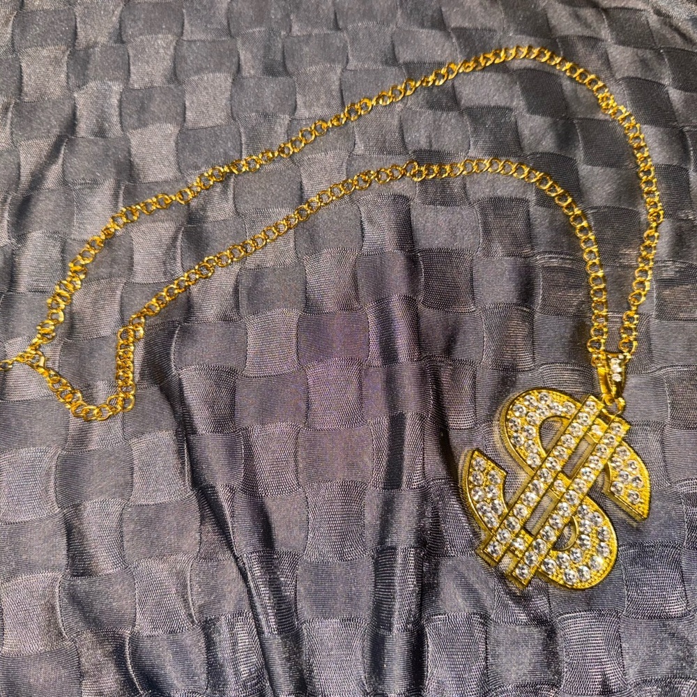 Big Gold Dollar Sign Pendant Necklace
